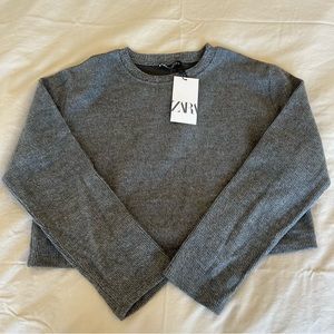NWT Zara Gray Long Sleeve Cotton Blend Top